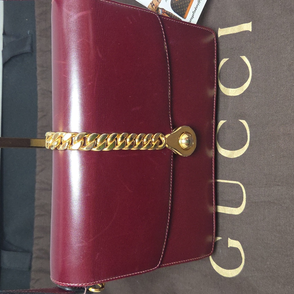 Gucci Boutique 1970s RARE  Bordeaux Leather 2way Bag Very limited Production - Picture 12 of 17